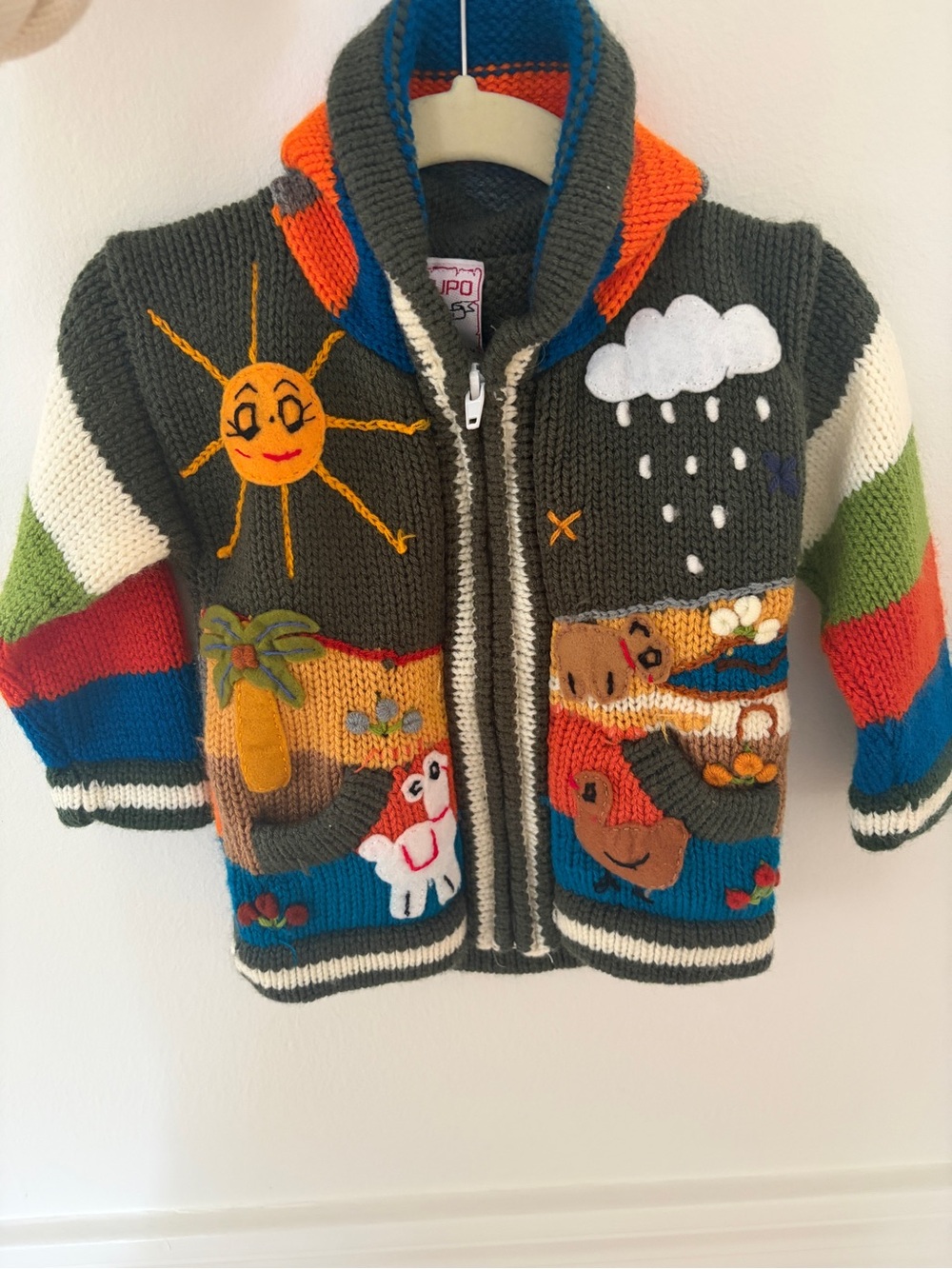 Kids Peruvian Hand Knit Colorful Zip-Up Sweater